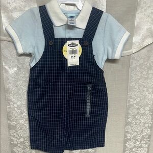 Old Navy Baby Blue and Navy Checkered 2 piece Romper NWT
